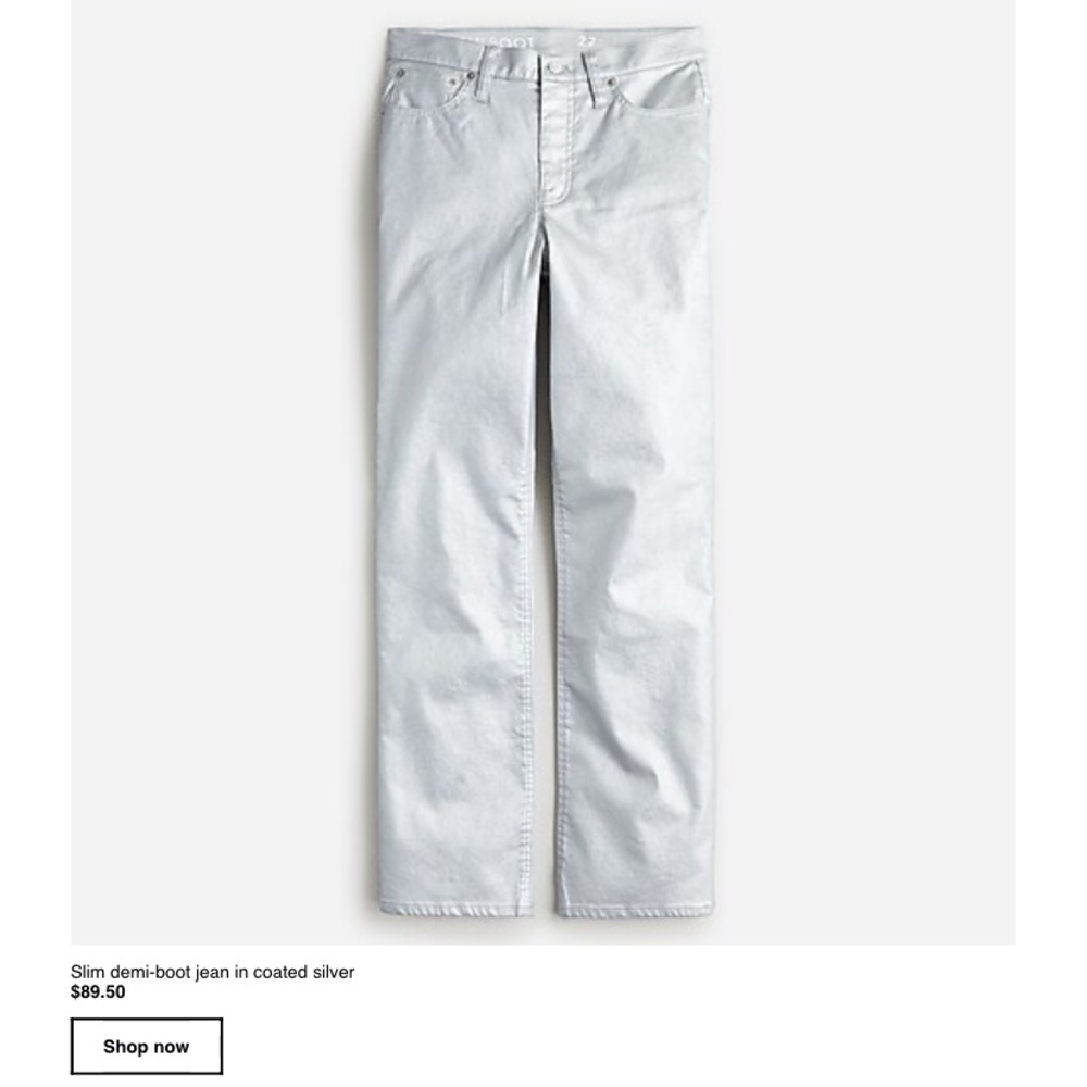 J.Crew Slim Demi Boot in Coated Silver Jeans